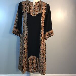 Black Jersey Dress Color Cross Multi Color Stitched Embroidered Unique  Dress M